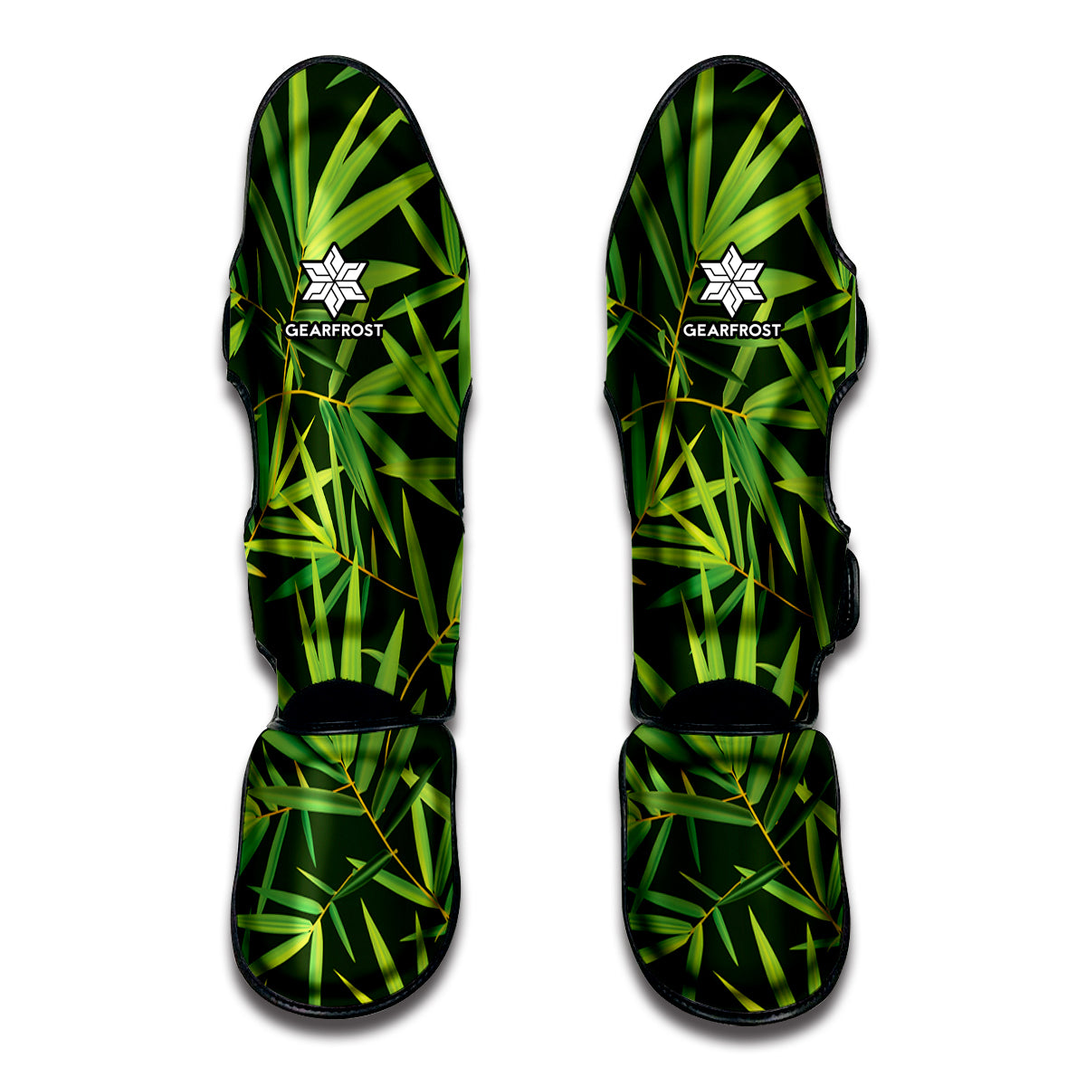 Green Bamboo Leaf Pattern Print Muay Thai Shin Guards