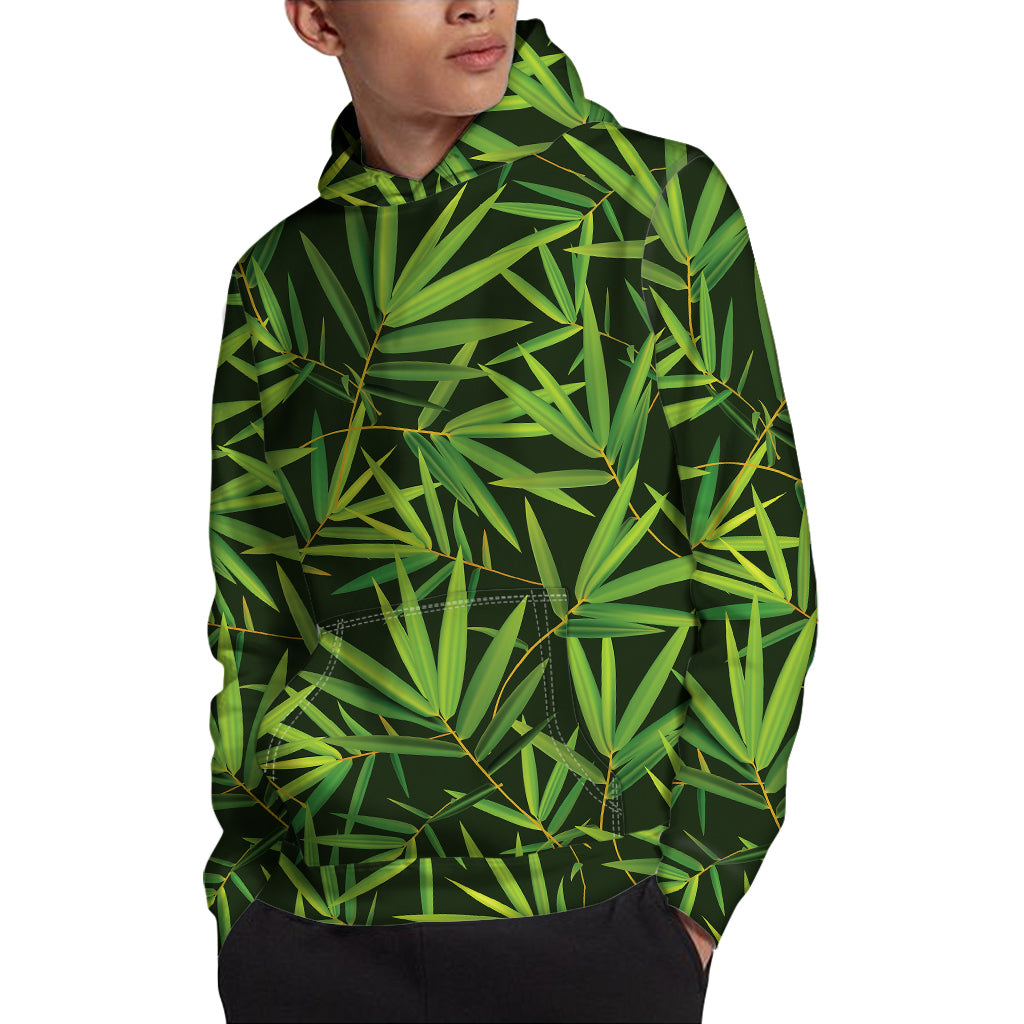 Green Bamboo Leaf Pattern Print Pullover Hoodie