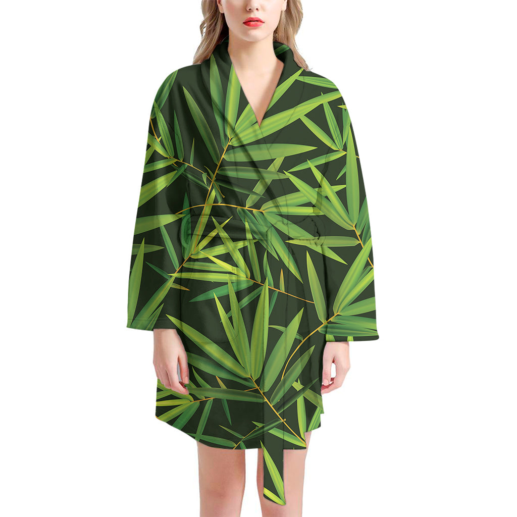 Green Bamboo Leaf Pattern Print Women's Bathrobe