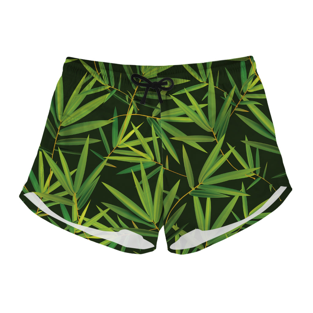 Green Bamboo Leaf Pattern Print Women's Shorts