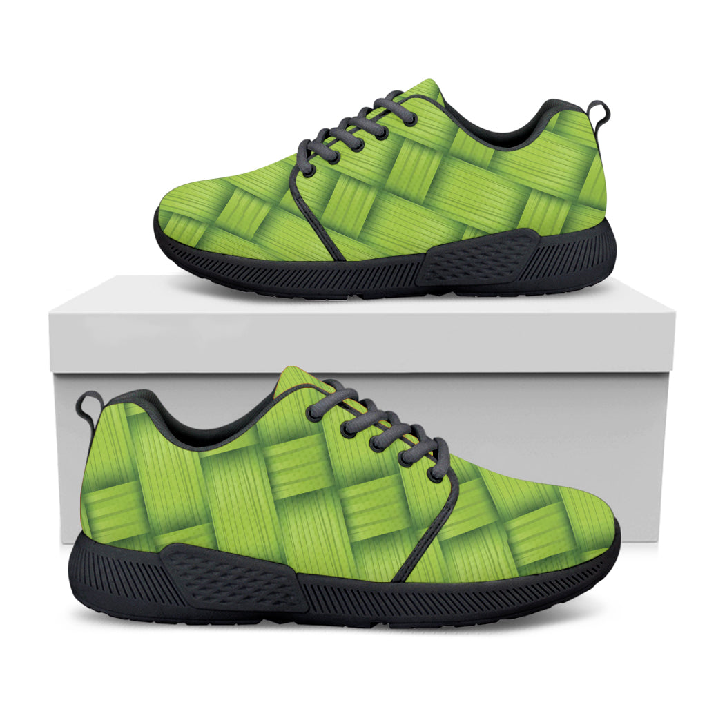 Green Bamboo Texture Print Black Athletic Shoes