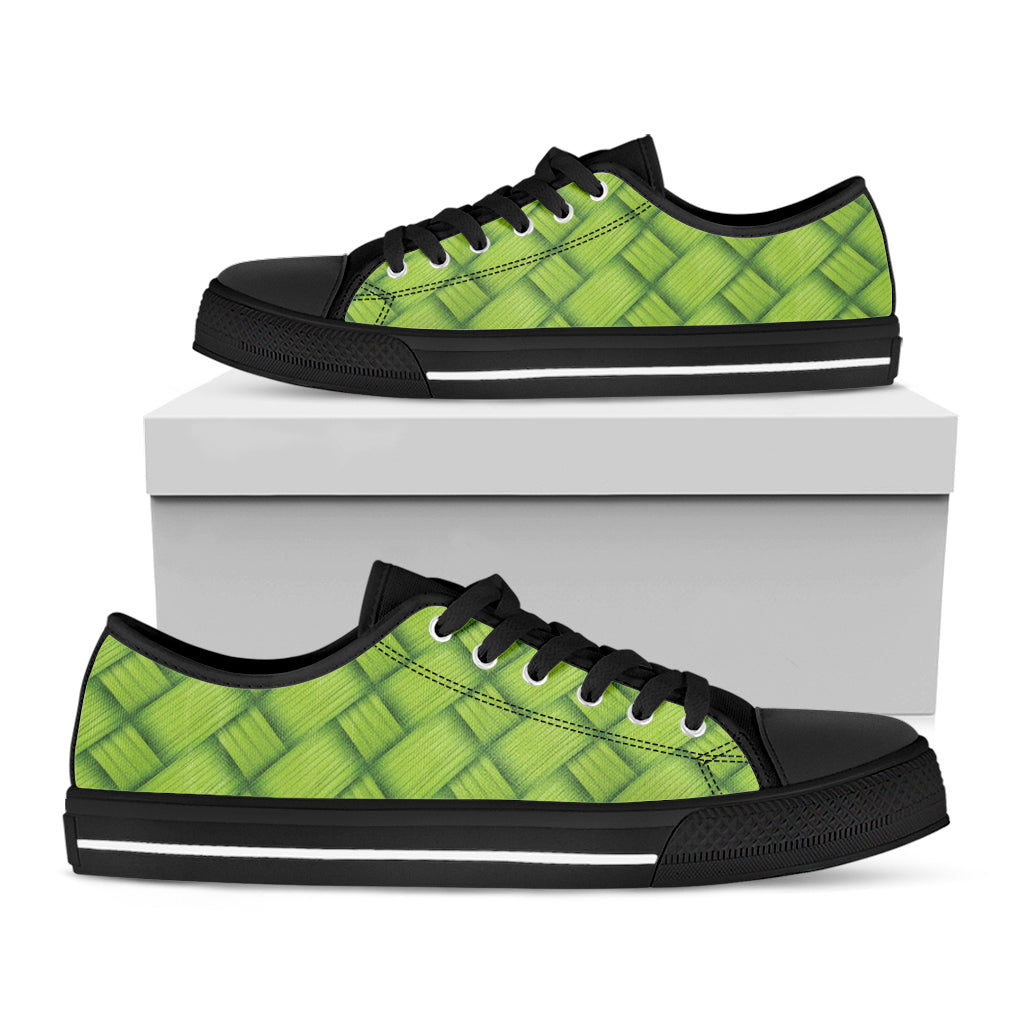 Green Bamboo Texture Print Black Low Top Shoes