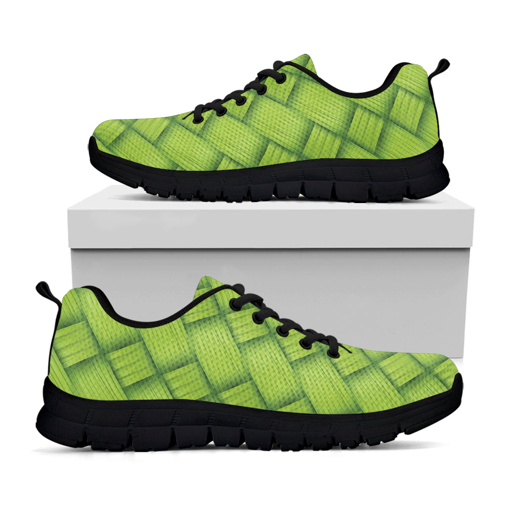 Green Bamboo Texture Print Black Sneakers