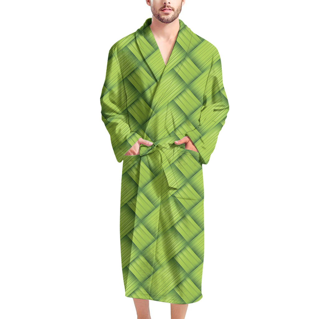 Green Bamboo Texture Print Men's Bathrobe