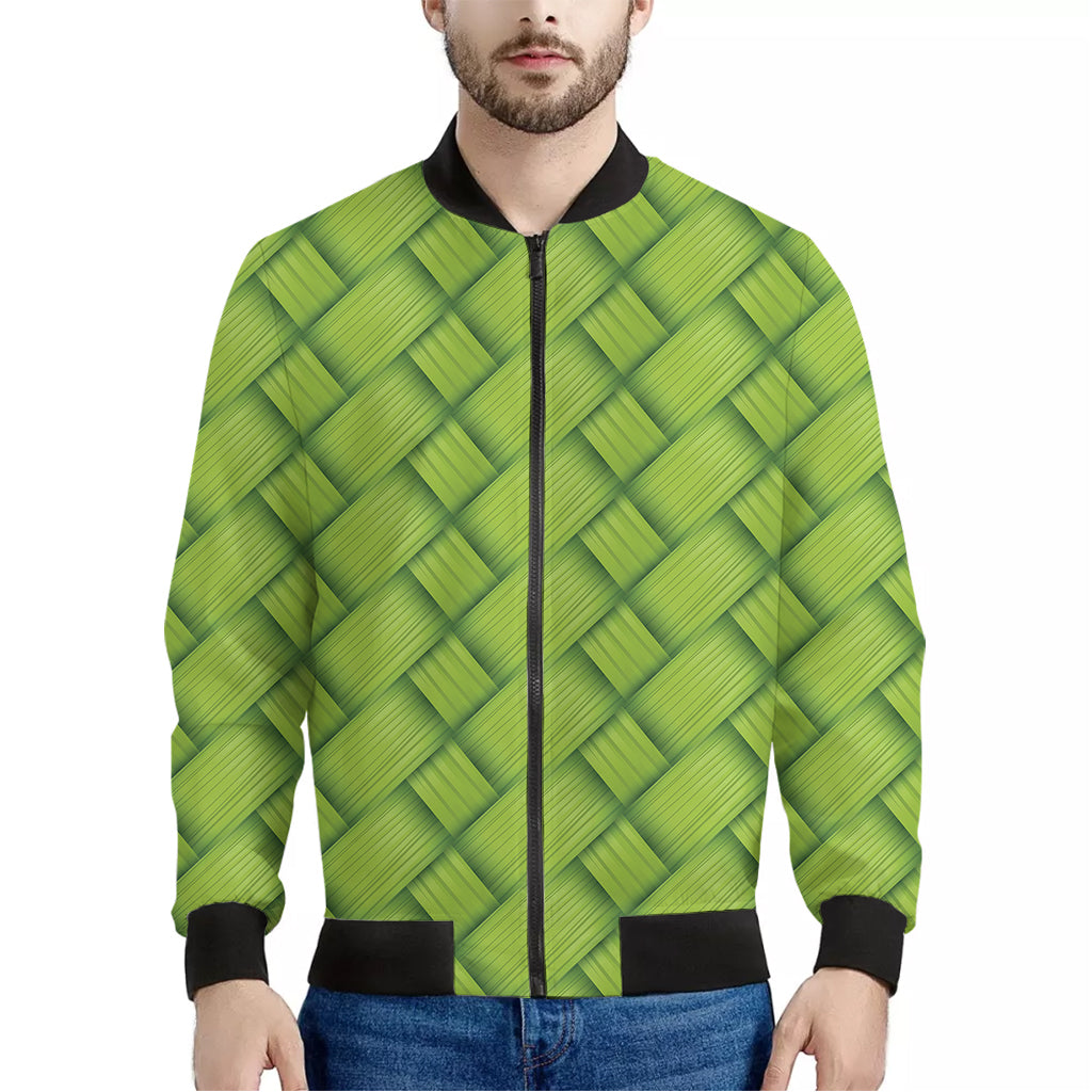 Green Bamboo Texture Print Men's Bomber Jacket