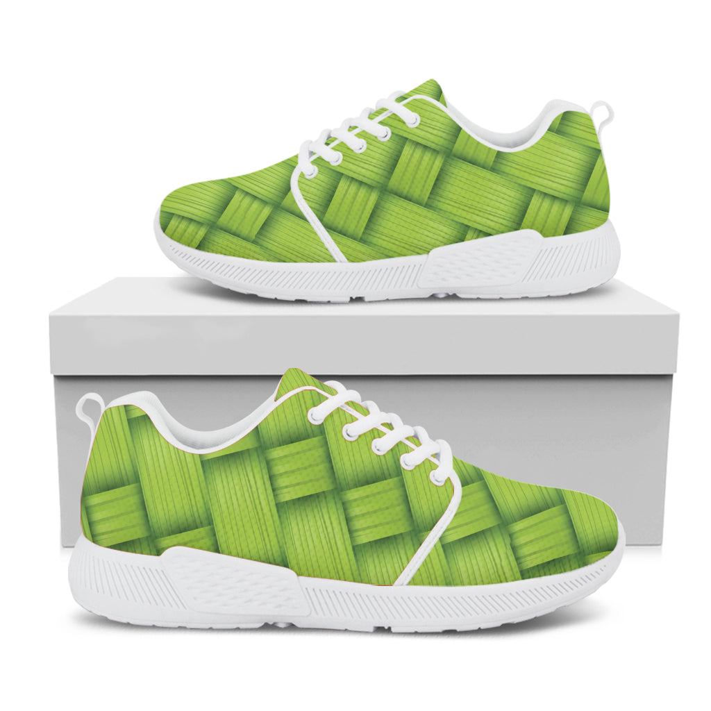 Green Bamboo Texture Print White Athletic Shoes