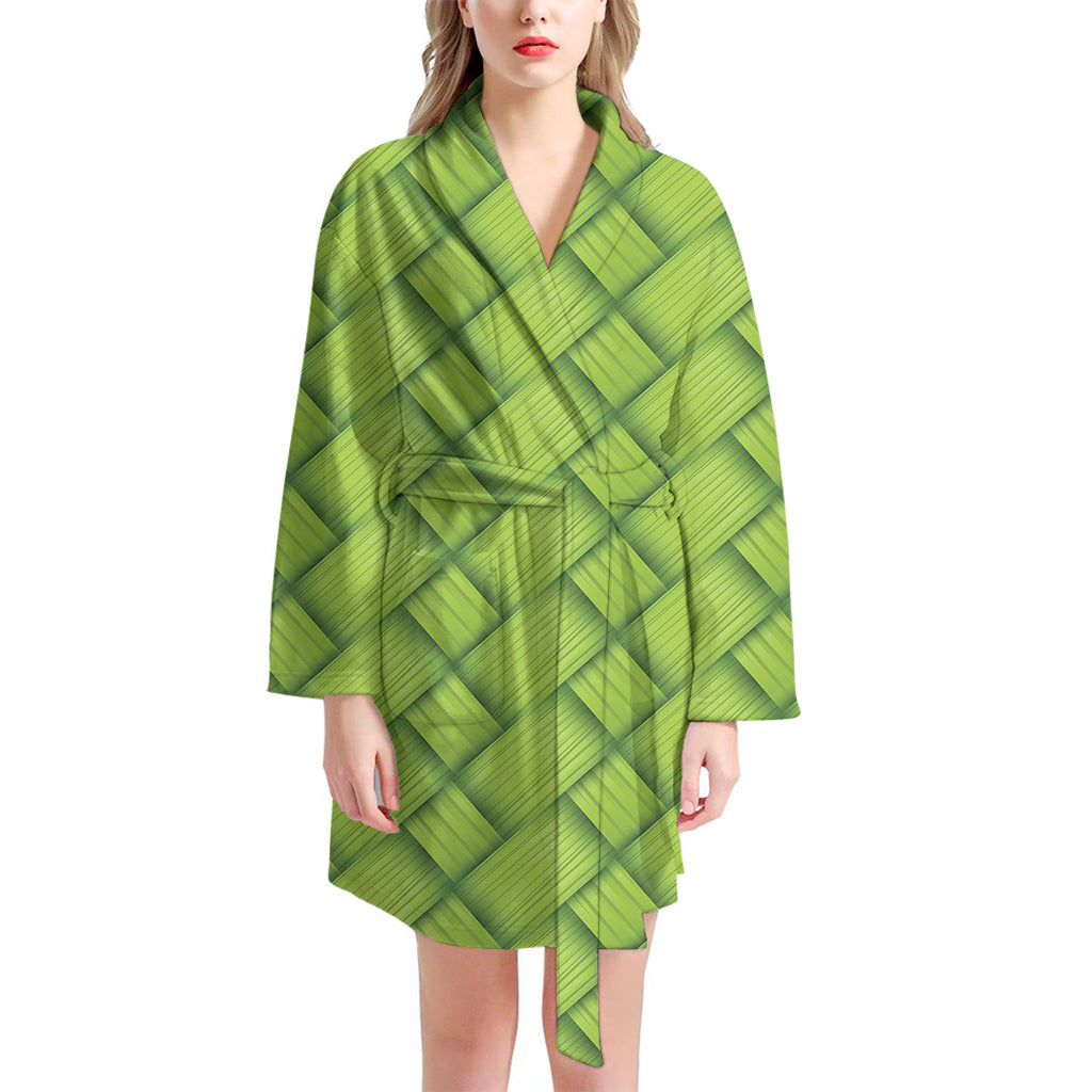 Green Bamboo Texture Print Women's Bathrobe