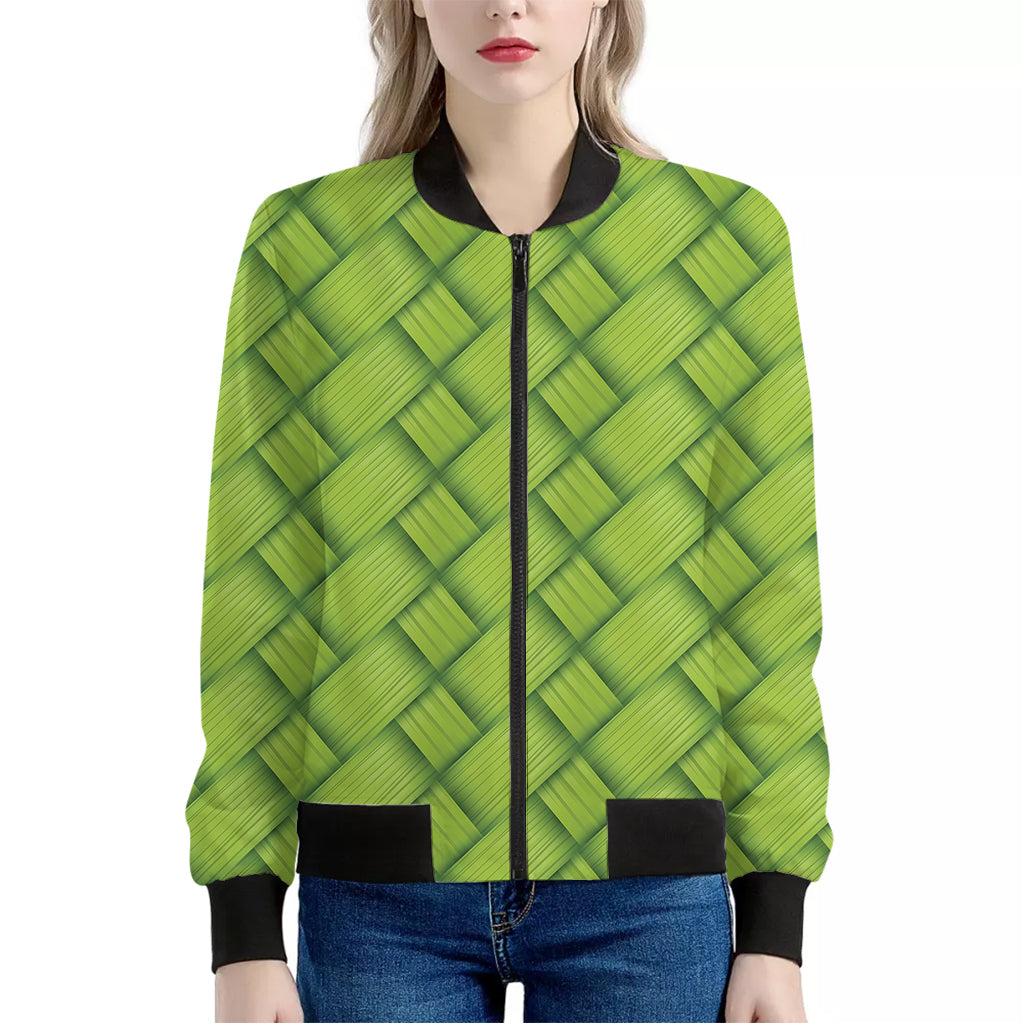 Green Bamboo Texture Print Women's Bomber Jacket