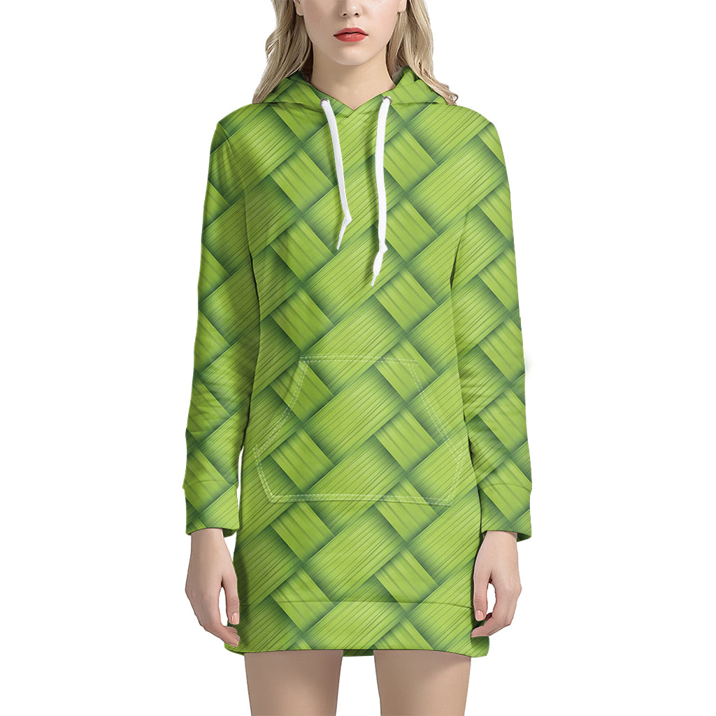 Green Bamboo Texture Print Women's Pullover Hoodie Dress