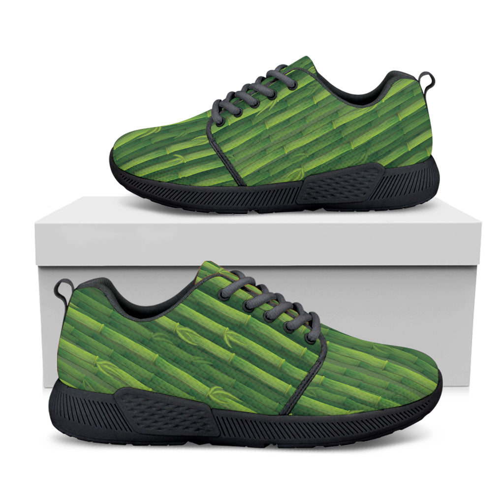 Green Bamboo Tree Pattern Print Black Athletic Shoes