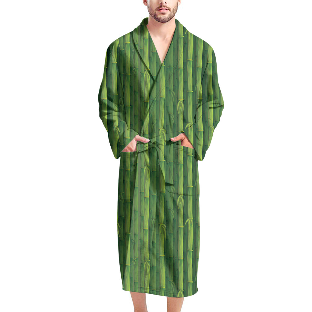 Green Bamboo Tree Pattern Print Men's Bathrobe