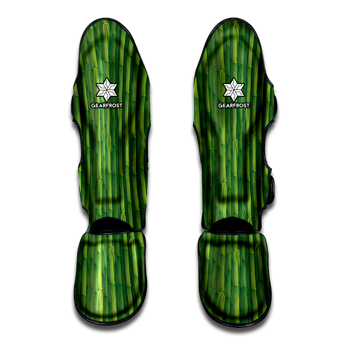 Green Bamboo Tree Pattern Print Muay Thai Shin Guards