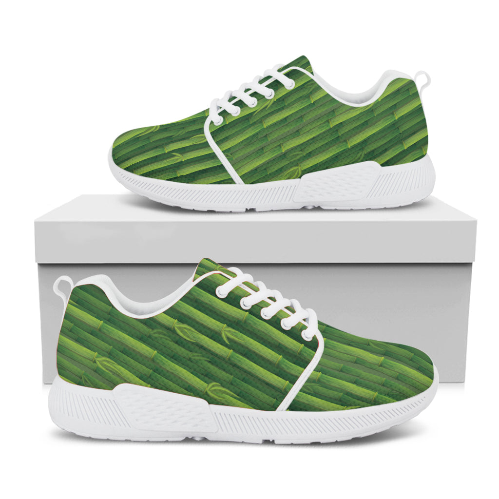 Green Bamboo Tree Pattern Print White Athletic Shoes