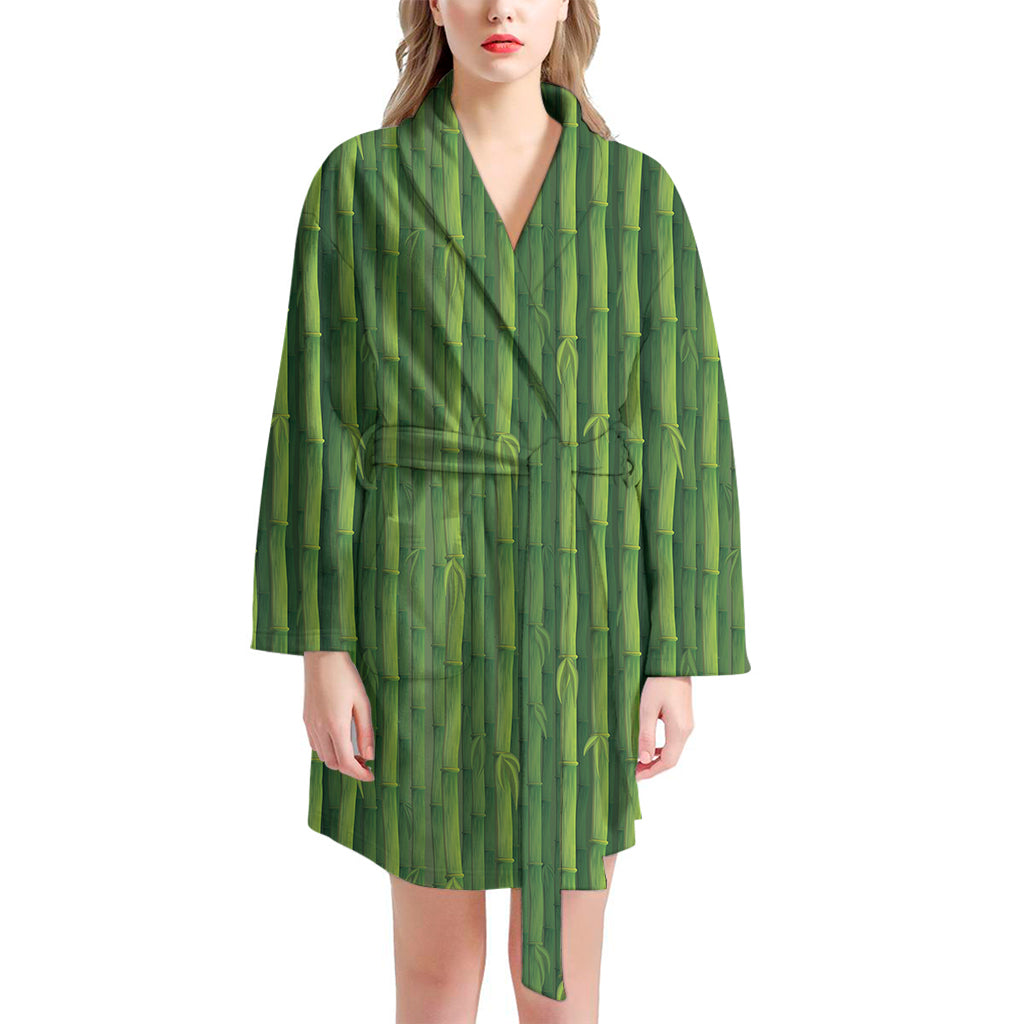 Green Bamboo Tree Pattern Print Women's Bathrobe