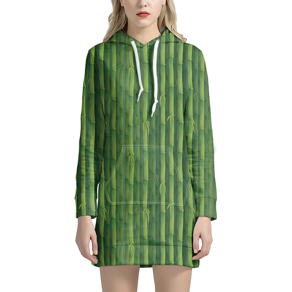 Green Bamboo Tree Pattern Print Women's Pullover Hoodie Dress