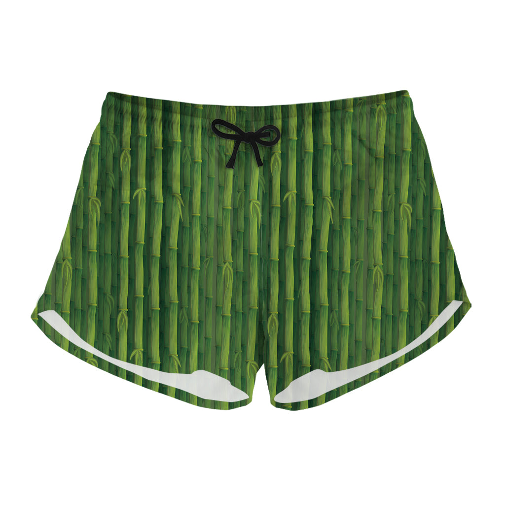 Green Bamboo Tree Pattern Print Women's Shorts