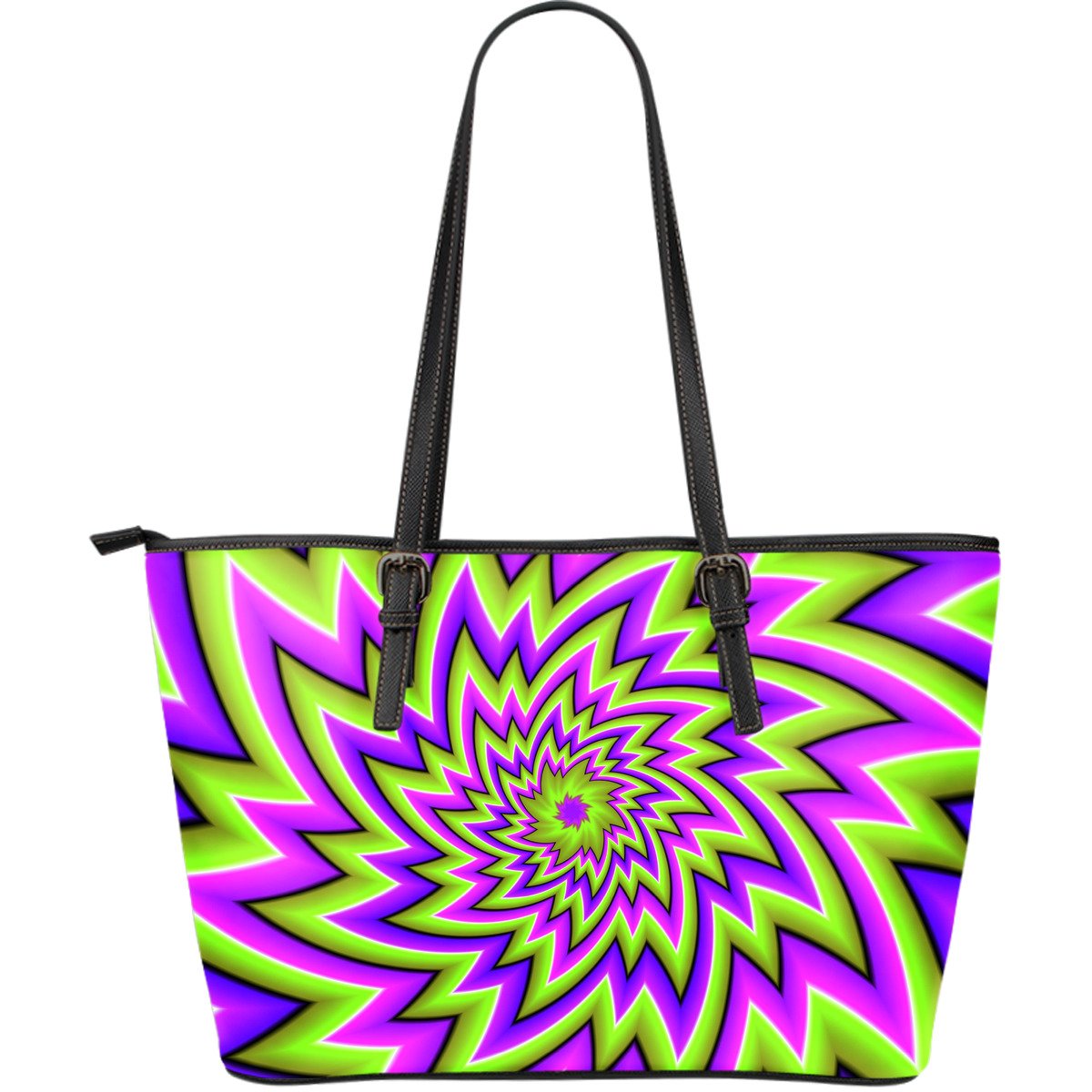 Green Big Bang Moving Optical Illusion Leather Tote Bag