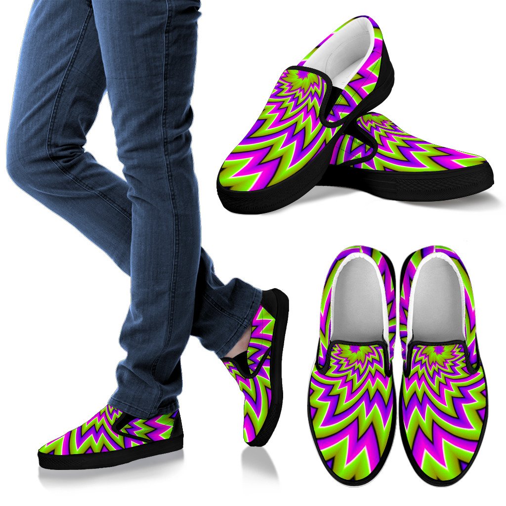 Green Big Bang Moving Optical Illusion Men's Slip On Shoes