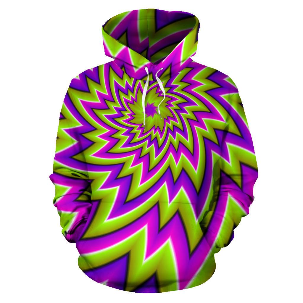 Green Big Bang Moving Optical Illusion Pullover Hoodie