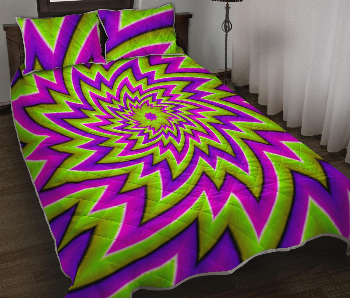 Green Big Bang Moving Optical Illusion Quilt Bed Set