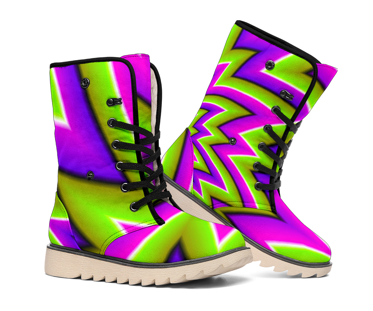 Green Big Bang Moving Optical Illusion Winter Boots