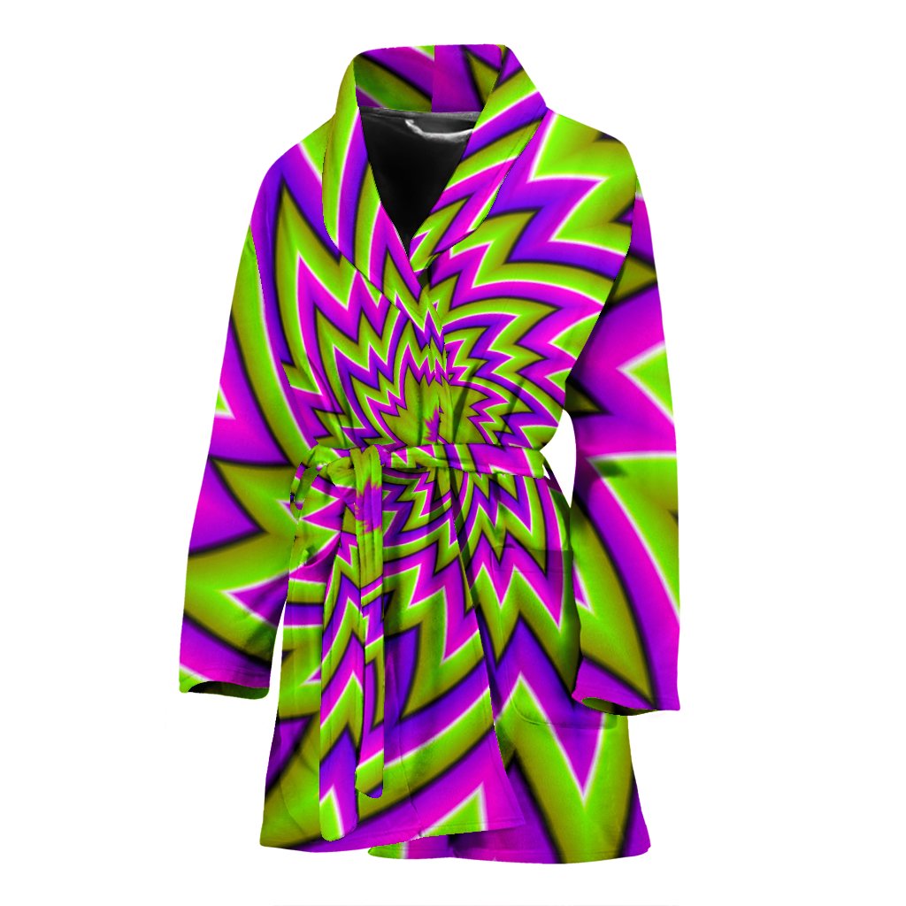 Green Big Bang Moving Optical Illusion Women's Bathrobe