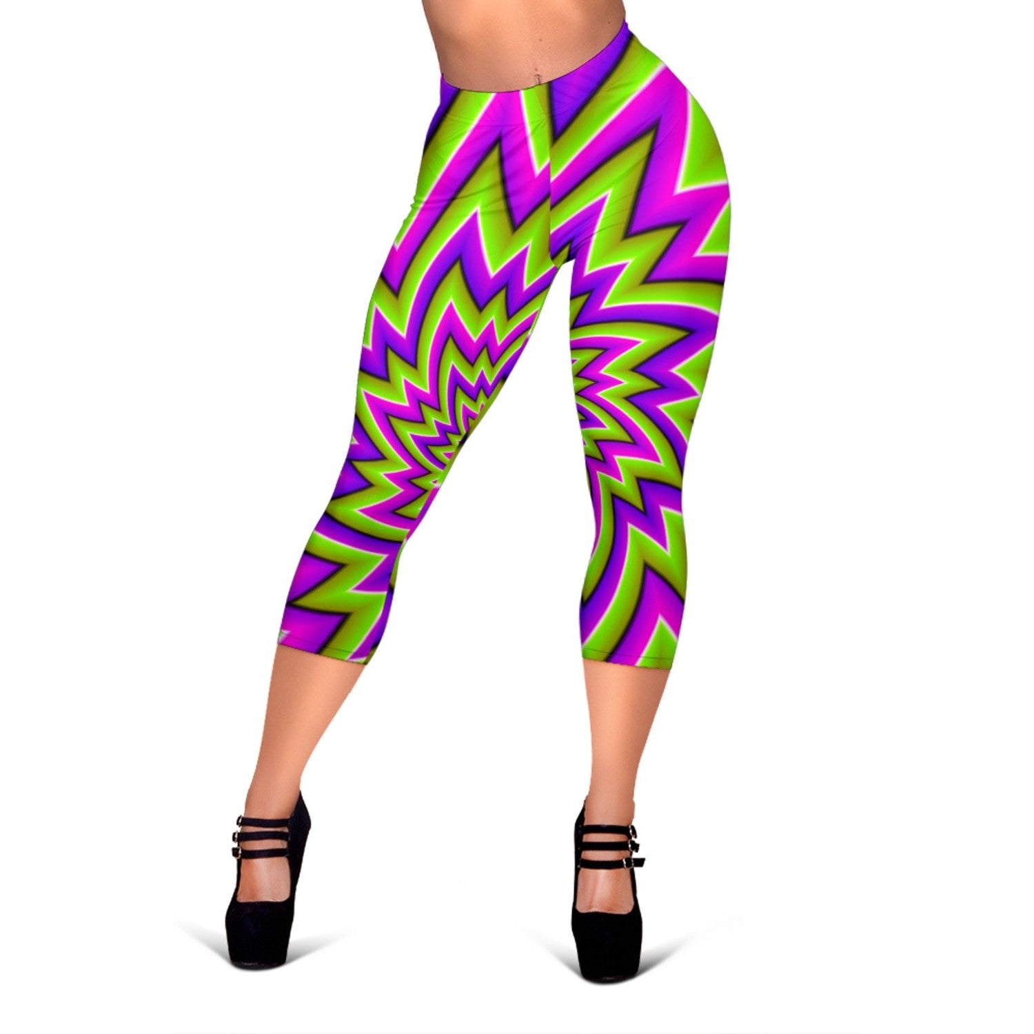 Green Big Bang Moving Optical Illusion Women's Capri Leggings