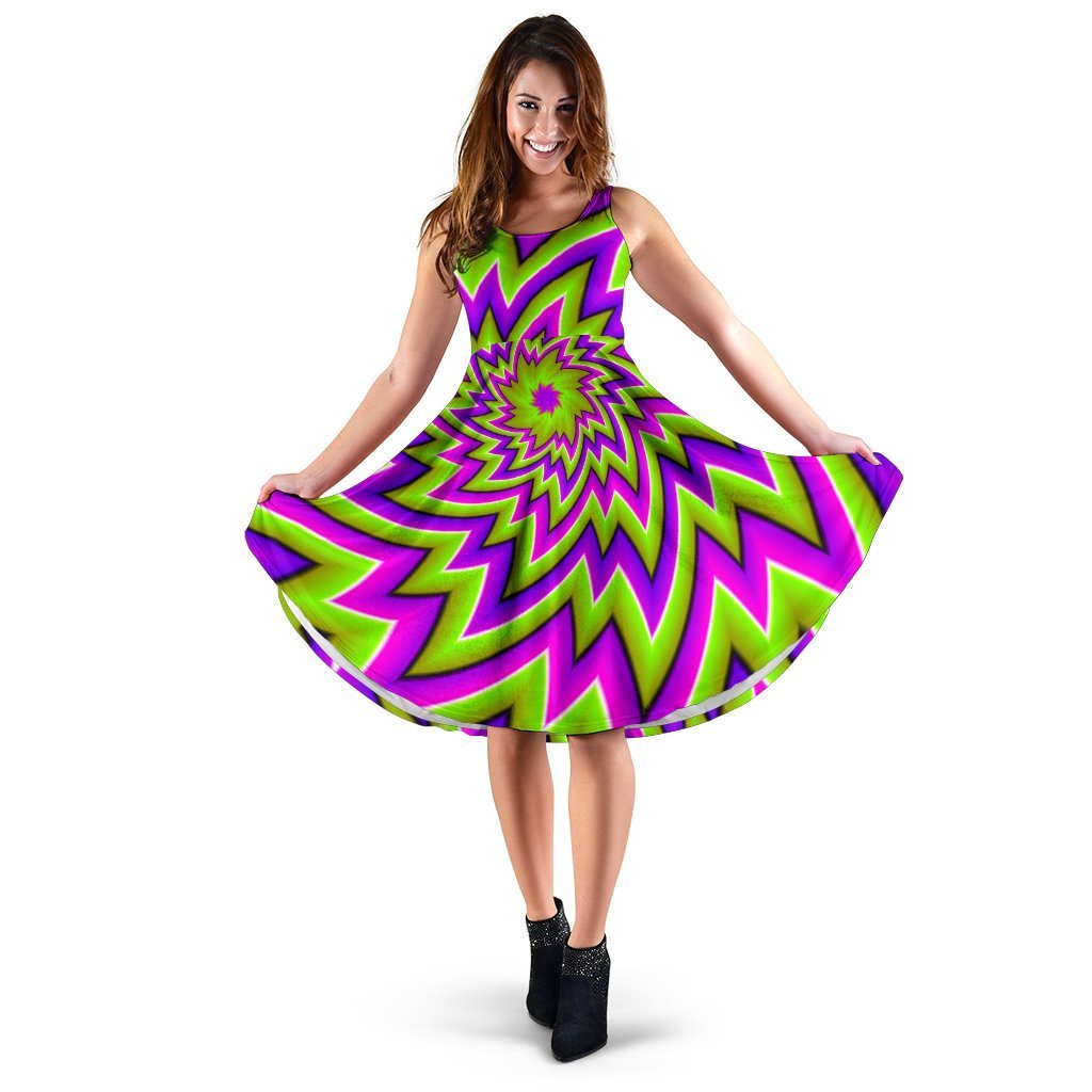 Green Big Bang Moving Optical Illusion Women's Dress