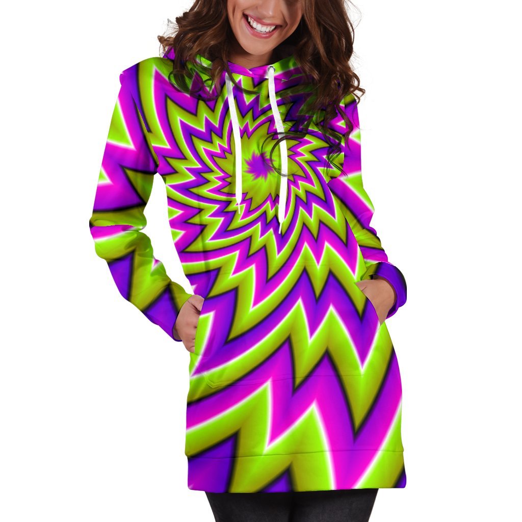 Green Big Bang Moving Optical Illusion Women's Pullover Hoodie Dress