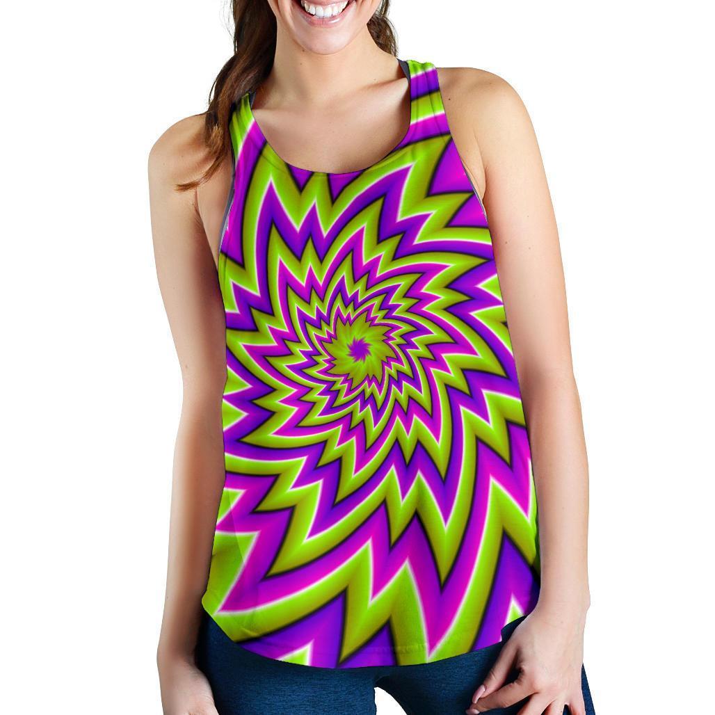 Green Big Bang Moving Optical Illusion Women's Racerback Tank Top