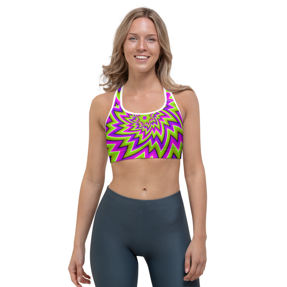 Green Big Bang Moving Optical Illusion Women's Sports Bra