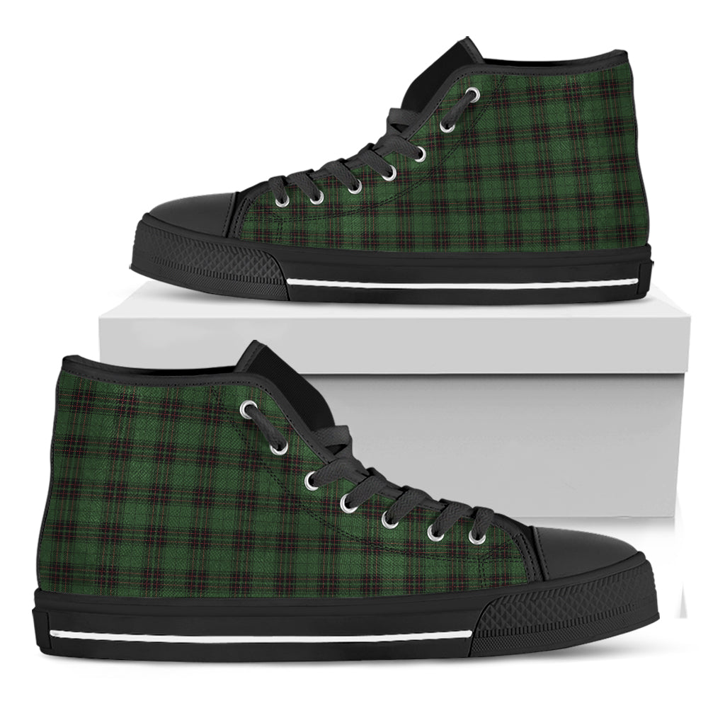 Green Black And Red Tartan Pattern Print Black High Top Shoes