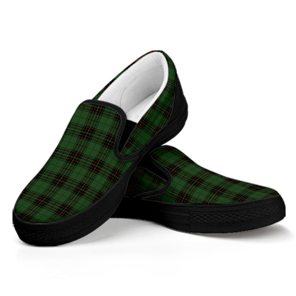 Green Black And Red Tartan Pattern Print Black Slip On Shoes