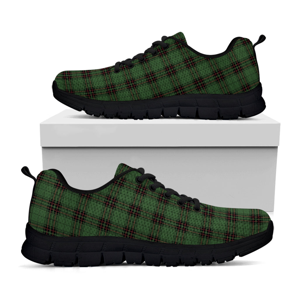 Green Black And Red Tartan Pattern Print Black Sneakers