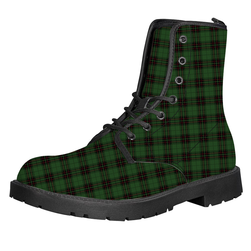 Green Black And Red Tartan Pattern Print Leather Boots