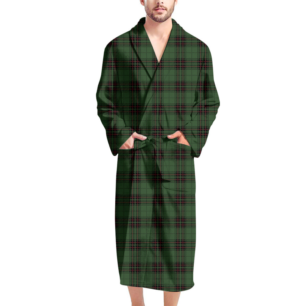 Green Black And Red Tartan Pattern Print Men's Bathrobe