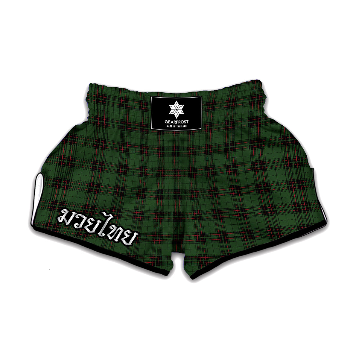 Green Black And Red Tartan Pattern Print Muay Thai Boxing Shorts