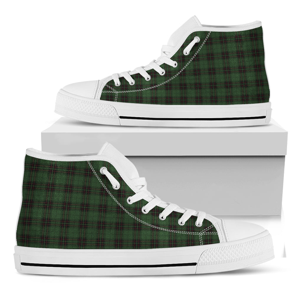 Green Black And Red Tartan Pattern Print White High Top Shoes