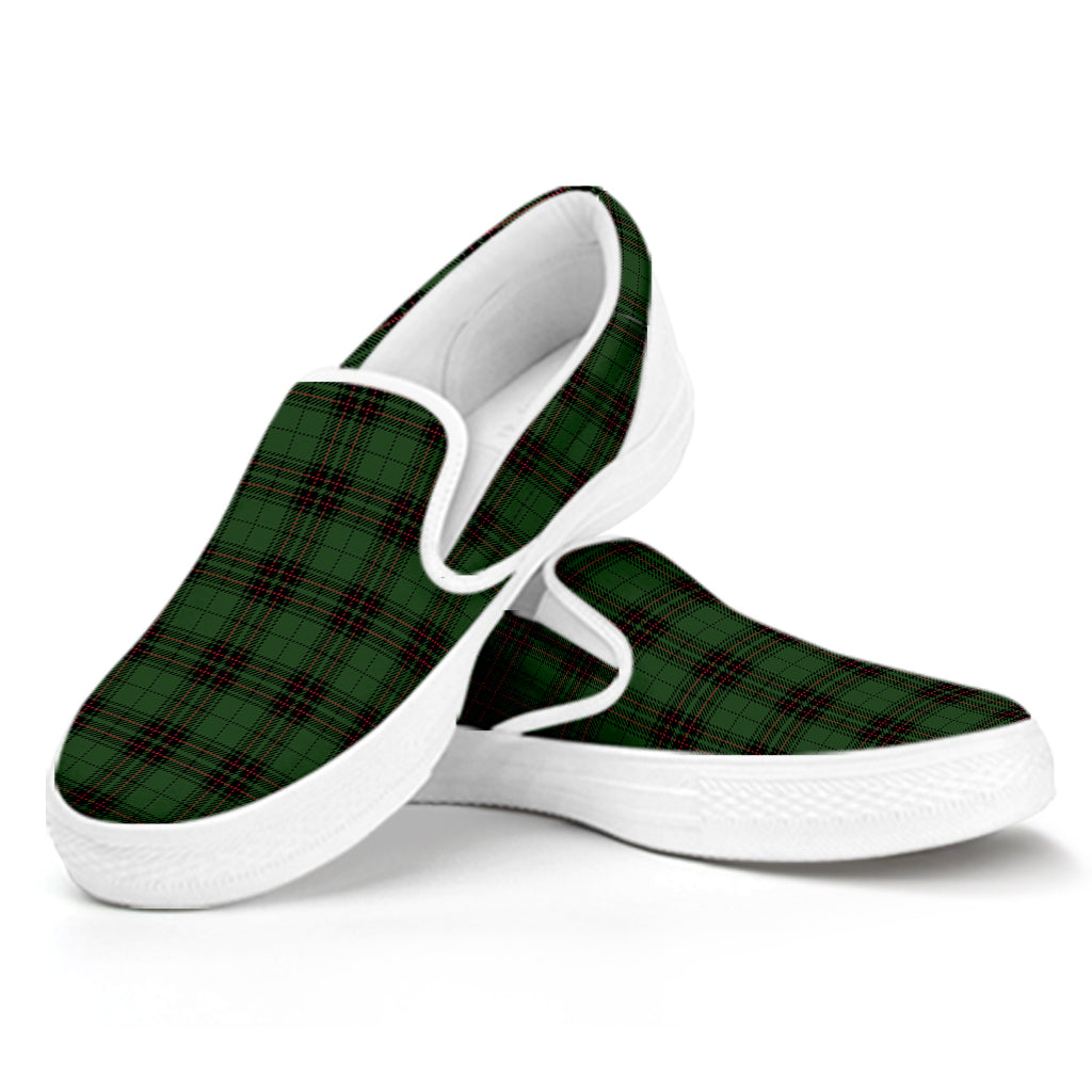 Green Black And Red Tartan Pattern Print White Slip On Shoes