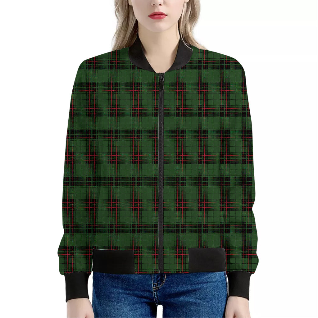 Green Black And Red Tartan Pattern Print Women's Bomber Jacket