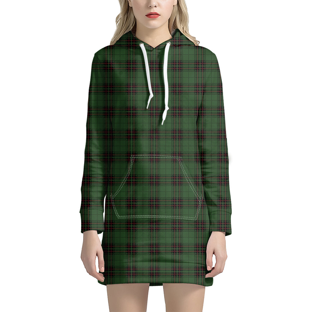 Green Black And Red Tartan Pattern Print Women's Pullover Hoodie Dress