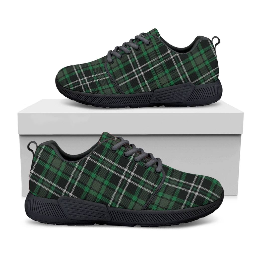 Green Black And White Tartan Print Black Athletic Shoes