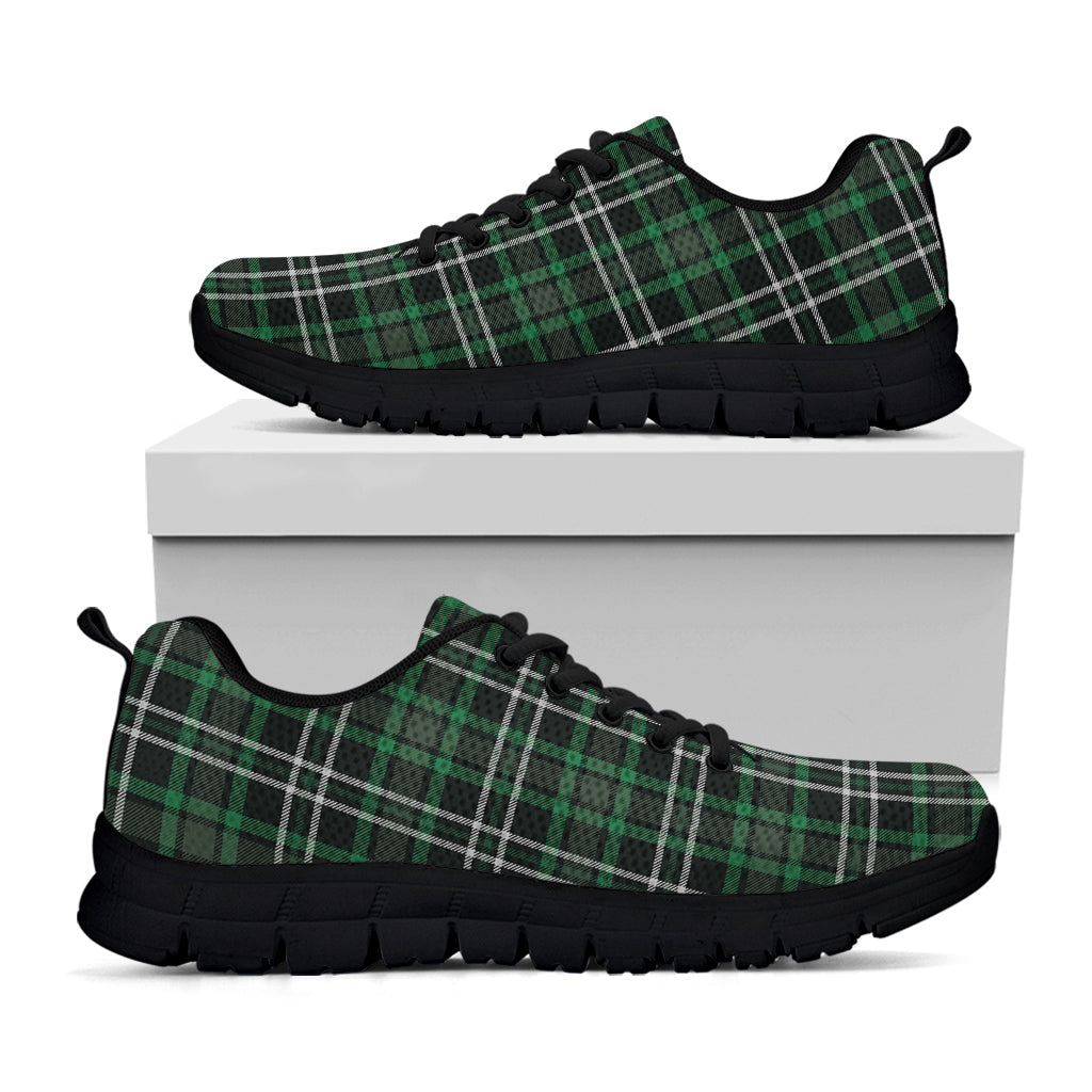 Green Black And White Tartan Print Black Sneakers