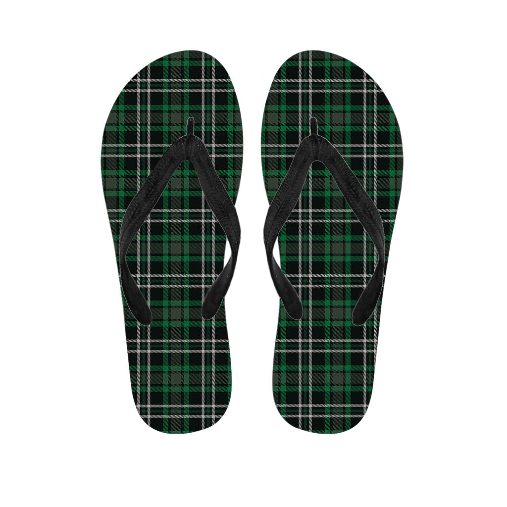 Green Black And White Tartan Print Flip Flops