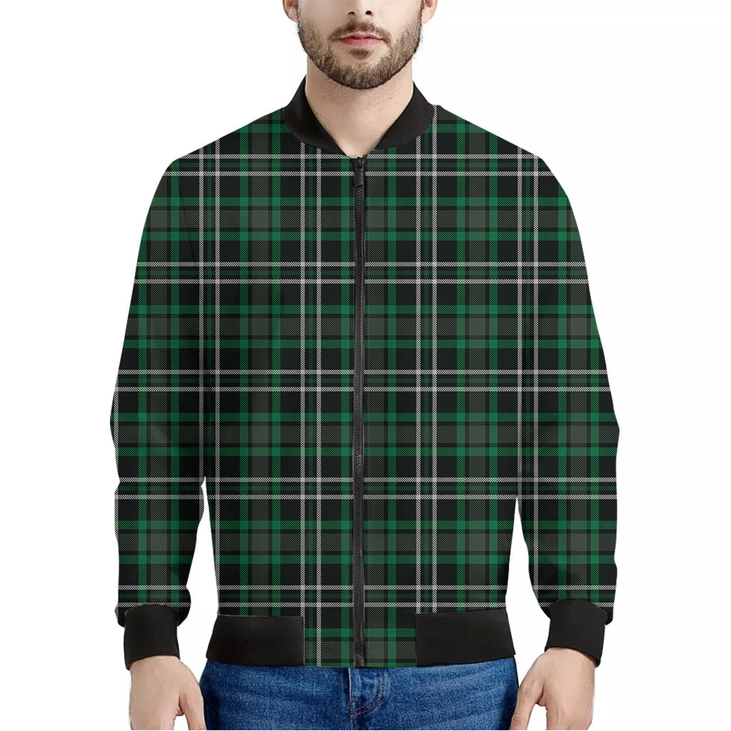 Green Black And White Tartan Print Men's Bomber Jacket