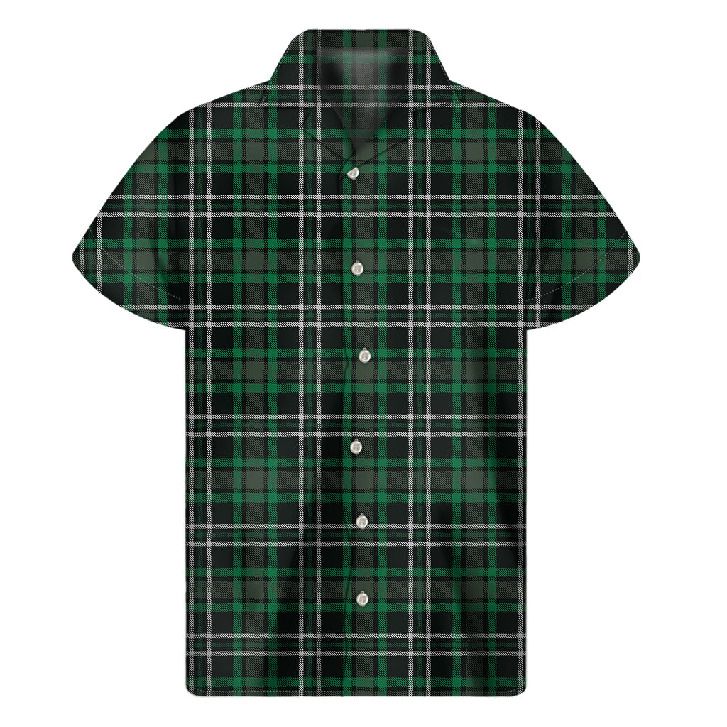 Green Black And White Tartan Print Men's Short Sleeve Shirt