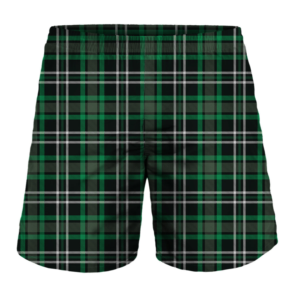 Green Black And White Tartan Print Men's Shorts