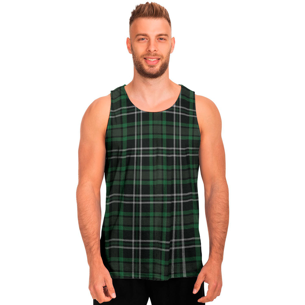 Green Black And White Tartan Print Men's Tank Top