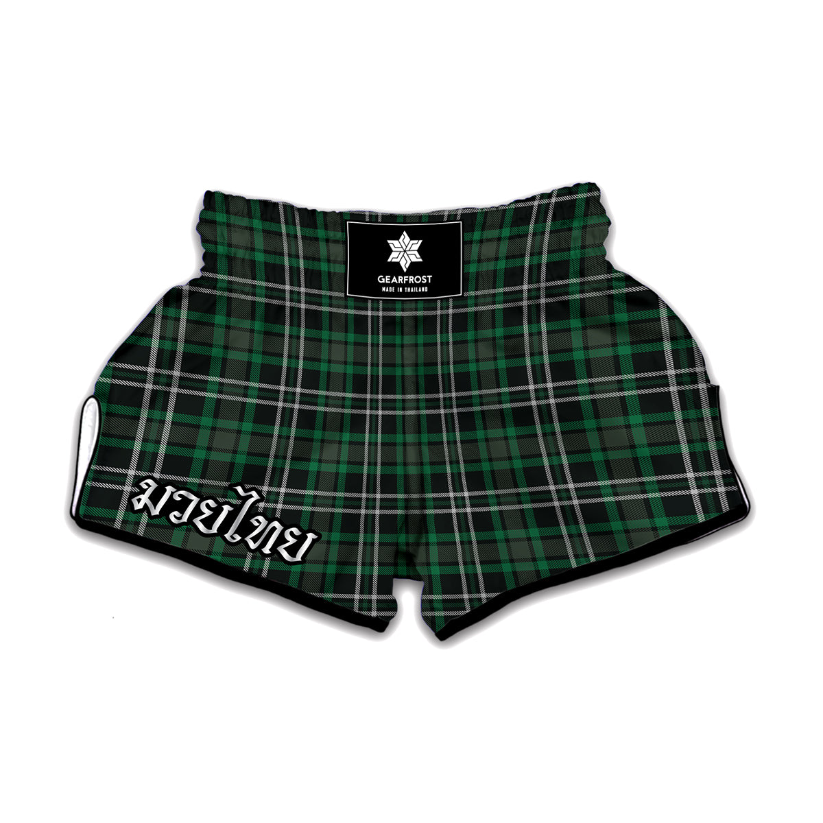 Green Black And White Tartan Print Muay Thai Boxing Shorts