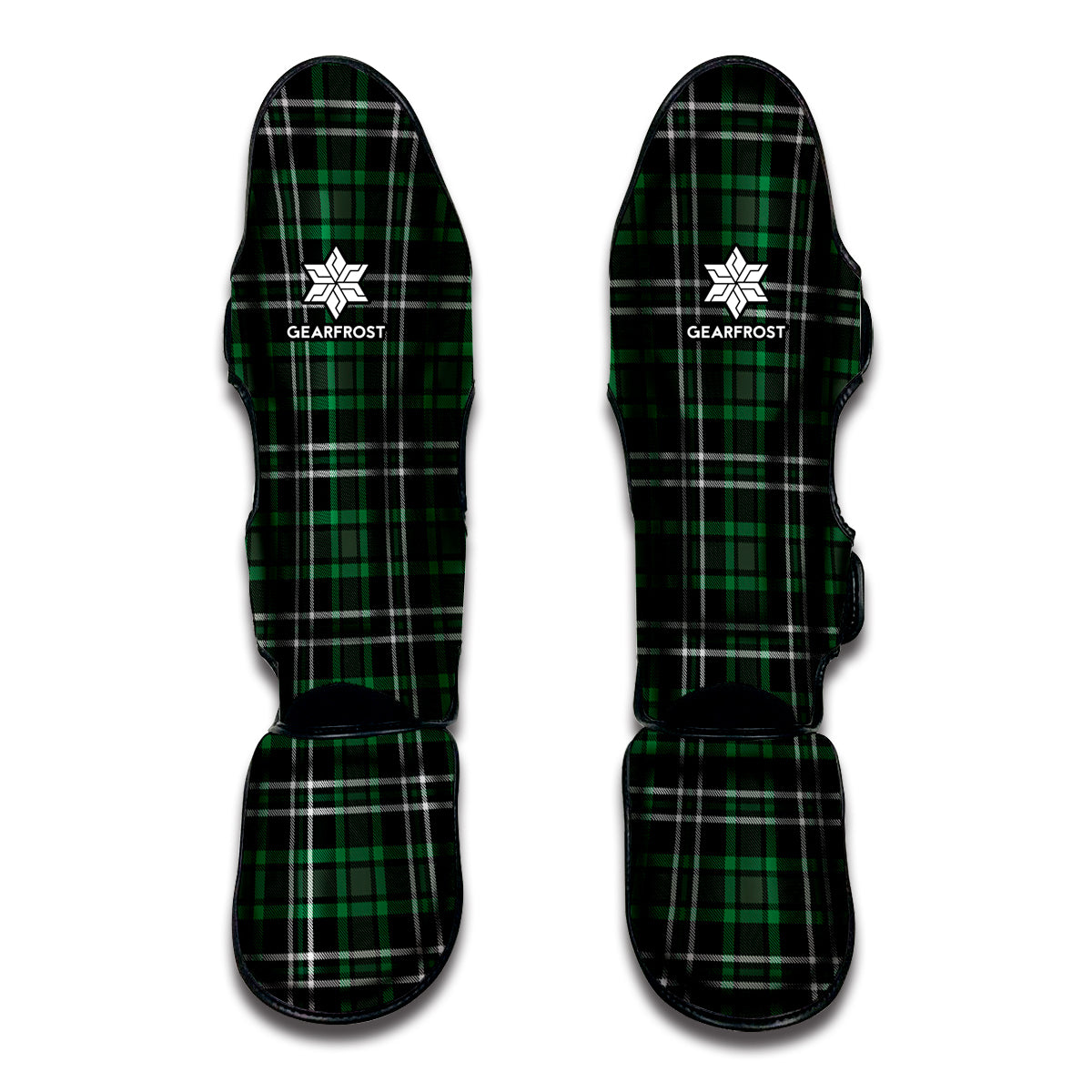 Green Black And White Tartan Print Muay Thai Shin Guards